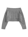 ZAFUL Women V Neck Button Knit Crop Sweaters Batwing Sleeve V Back Ribbed Hem Pullover Sweater, Y-dark Gray, Large