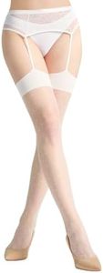 Aaronano Sheer Garter Belt, Polka Dots White Lace Stockings for Women