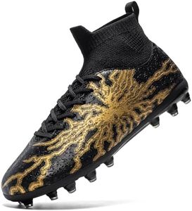 HRJR Kids Soccer Cleats Boys Girls Training Football Cleats Youth High-top Soccer Shoes for Little/Big Professional Athletic Outdoor Football Shoes Black 4 Big Kid