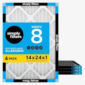 Simply 14x24x1 Air Filter, Merv 8, 4 Pack, For Home AC Furnace & HVAC (Actual Size: 13.75"x23.75"x0.75") DUST, Pet, & Allergy Control
