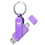 MOSDART 128GB USB C Dual Flash Drive with Keychain - 2 in 1 OTG USB 3.1 Type-C Thumb Drive Memory Stick for Android Phones, Computers, MacBook, iPad and More USB-C Devices, Purple