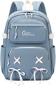 El-fmly Lightweigt School Bookbag Anti Theft Travel Daypack Backpack with Cute Ribbon for Kids Teen Girls Children (Gray blue)