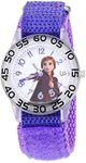 Disney Frozen Kids' Plastic Time Teacher Analog Quartz Nylon Strap Watch, Clear/Dark Purple