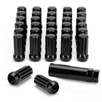 32PCS M14x1.5 Lug Nuts Fit for Chevy Silverado 1500 2500 3500 GMC Sierra 2500 Ford F250 F350 Ram 2500 3500 8 Lug Aftermarket Wheels Black 7 Spline 2 inch Length Cone Seat Closed End with 1 Socket Key