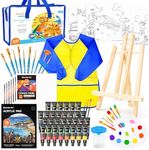 69 Pack Kids Paint Set, Shuttle Art Art Set for Kids with 30 Colors Acrylic Paint, Wood Easel, Canvas, Painting Pad, Brushes, Palette and Smock, Complete Paint Set for Boys and Girls(package may very)