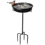 28In Freestanding Birdbaths Bowl Outdoor, Free Standing Garden Bird Bath Bird Feeder Bowl with Metal Stake, Detachable Decoration Spa Birdfeeder for Garden Patio Yard Lawn, 4 Spiky Feet (Free)