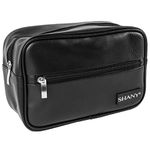 SHANY Toiletry Bag for Men, Large Travel Shaving Dopp Kit Water-resistant Multi Compartment Toiletries Organizer Cosmetic Bags, BLACK PU, 11.000" X 8.000" X 3.000", Toiletry Bags