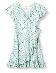 Speechless Girls' Short Sleeve Faux Wrap Knit Ruffled Dress, Mint, 7