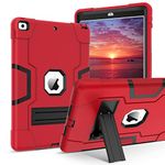 DUEDUE Case Compatible with iPad 9th Generation Case 10.2 Inch, iPad 8th 7th Gen Case Kickstand Heavy Duty Shockproof Cover Protective Tablet Cases for iPad 10.2 2021/2020/2019 Red/Black