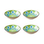 Nestasia Green and Blue Hearts Set of 4 Round Ceramic Dahi Bhalla Plate/Chaat Plate/Snack Plate/Halwa Plate/Chakna Plate/Dessert Plate (5.5 Inch)