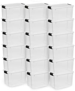 Sterilite 18-Pack Stackable Storage Bin with Lid, Clear Plastic Design, 30 Quart
