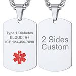 Supcare Stainless Steel Medical ID Alert Necklace Engraved Personalized for Men Women Children, Engraveable Emergency Medical Necklace Medical Allergy Medical Symbol Jewelry