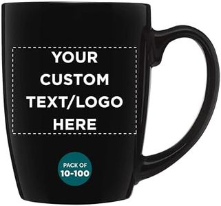 Custom Curved Java Coffee Mug Set - 100 Pack - Personalized Logo, Text - 12 Oz. - Stoneware Restaurant Cups - Black