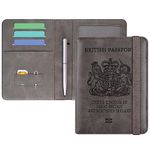 DMLuna Passport Holder, Premium PU Leather Travel Passport Wallet RFID Blocking Passport Cover Case Travel Documents Organizer with Pen Holder, for Women and Men - Grey