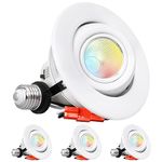 TORCHSTAR 4 Inch 5CCT LED Gimbal Retrofit Recessed Light Dimmable, 2700K/3000K/3500K/4000K/5000K Selectable, 9W CRI90 Directional LED Eyeball Can Light, Adjustable Ceiling Spot Light, ETL, Pack of 4