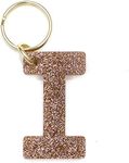 Letter I Keychain Accessories for Women and Girls, Gold Glitter Initial Key Ring