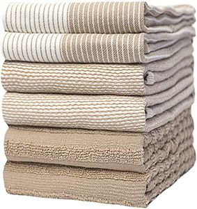 Premium Kitchen Towels (20”x 28”, 6 Pack) | Large Cotton Kitchen Hand Towels | Flat & Terry Towel | Kitchen Towels | Highly Absorbent Tea Towels Set with Hanging Loop | Tan