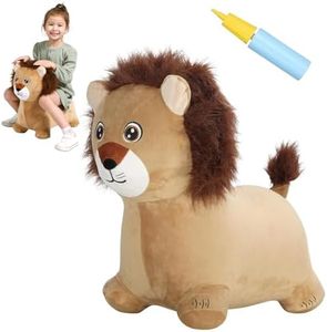 INPANY Bouncy Lion Animal Hopper Toys, Toddlers Plush Bouncing Jungle Zoo Animal Figures, Wild One Birthday Safari Baby Shower Decorations, Ride on Rubber Bouncer, Outdoor Gifts for 2 3 4 Yr Girl Boy