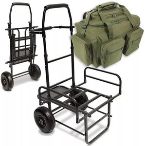 Carp Fishing Trolley 2 Wheel Compact Folding Lightweight, Adjustable Side Handles, with Tackle Carryall Bag Easy Transport and Portable Storage Solution for Anglers NGT