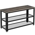 Rolanstar Shoe Bench, 3-Tier Shoe Rack 28.7”, Storage Entry Bench with Mesh Shelves Wood Seat, Rustic Foyer Bench for Hallway Front Door, Doorway, Living Room, Mudroom, Steel Frame, Gray