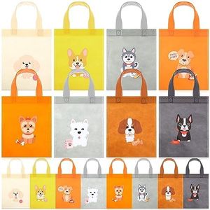 Hosuly 24 Pieces Dog Cat Party Favors Bags Puppy No Woven Tote Bags Reusable Bags Bulk Dog Cat Theme Goodie Candy Gift Treat Bags with Handles for Kids Pet Lover Birthday Party Supplies (Dog)