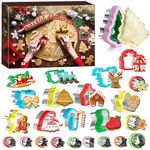 Advent Calendar 2024,Christmas Cookie Cutters Advent Calendar for Family Couples Men Women, 24 Days Christmas Countdown Calendar with Metal Food Cutter for Sandwich Fruit Biscuit Baking Cooking