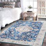 GAOMON Area Rug 9x12 Washable Rug Bohemian Vintage Rug Large Living Room Rugs for Bedroom Vintage Floor Cover Traditional Rug Foldable Rug Floral Rugs,Blue 9x12