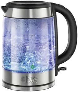 Russell Hobbs Illuminating 1.7L Electric Cordless Glass Kettle with black/brushed stainless steel accents (Fast Boil 3KW, Washable anti-scale filter, Button to open lid, Perfect pour spout) 21600-10