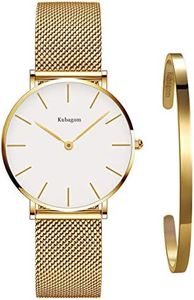 Kubagom Très Mince Montre pour Femme Quartz Étanche Acier Inoxydable avec Bracelet