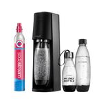 SodaStream Terra Water Carbonator Value Pack with CO2 Cylinder, 2 x 1 Litre 1 x 0.5 L Dishwasher-Safe Plastic Bottle, Height 44 cm, Black, 44cm hoch