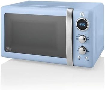 Swan SM22030LBLN Retro LED Digital Microwave with Glass Turntable, 5 Power levels & Defrost Setting, 20L, 800W, Blue