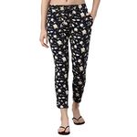 Enamor Women's Relaxed Fit Lounge Pants (E048_Navy Hibiscus AOP_M)