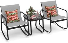 DWVO 3 Piece Patio Furniture Set Outdoor Textilene Bistro Set Modern Porch Furniture Patio Chairs Set of 2 with Coffee Table for Backyard, Lawn, Garden, Balcony, Poolside - Grey