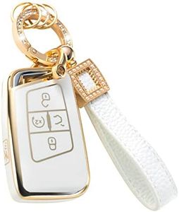 CACARLIKE for VW Volkswagen Key Fob Cover with Leather Lanyard, Car Key Fob Case Compatible with Tiguan Jetta GLI Atlas Cross Sport Arteon Taos SEL Smart Key Protector Holder