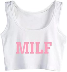 Hot Milf Funny Printed Cotton Sleeveless Crop Top, White, Medium