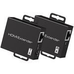 HDMI Extender Over Ethernet Cat 5e/6/7 196ft/60m EDID HDMI Ethernet Extender Adapter Converter Repeater Balun Transmitter Receiver Power Over Cat Support Full 1080p 3D POC HDCP Copy from Displays