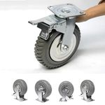 tonchean 4Pcs Caster Wheels 6 Inch Heavy Duty Industrial Swivel Casters Load 1760 lbs Silent Ball Bearing Solid Wheel with Brake 360° Rotation Swivel Plate Caster (2 Swivel+2 Fixed)