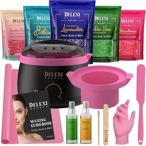 DELEXI Premium All-in-one Waxing Kit for Women | Salon Quality 5-Pack Hard Wax Beads For Brows, Bikini, Legs, & More + Silicone Wax Kit Accessories