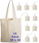 JMS Bridge 10 Cotton Bag Tote Bags, Reusable Premium Natural Cotton Shopper Bags with Long Handle; Ideal for Shopping. Can be Screen Printed, Designed and Customized. Machine Washable. (Pack of 10)