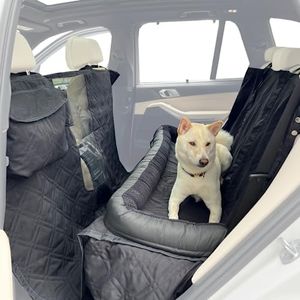 Formosa Covers Premium Heavy Duty Dog Bed Kid Car Back Seat Cover with PetGuard | Waterproof, Fitted Washable Protector, Pet Won't Slide | Zipper for Cup Holder | Fits Truck, SUV, Van, 56" x 94" Black