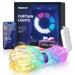 AI Smart Curtain Lights, 5.5x5.6FT LED Halloween Decor, Indoor Dimmable Christmas Window Lights, Music Sync Dynamic DIY, for Kids Bedroom, Living Room, Party Backdrop, Outdoor Waterproof (APP+Voice)