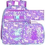 3PCS Unicorn Backpack, 16" Cute Sequins Kids Bookbag for Girls with Lunch Box, Elementary Preschool Kindergarten School Bag Set - Purple