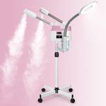 Professional Facial Steamer, 3 in 1 Facial Steamer with 5X Magnifying Lamp Hot&Cool Mist, Esthetician Steamer on Wheels, Stand Face Steamer with Time Setting for Home Salon Spa