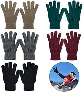 GLEDLOVES 5 Pairs Winter Knitted Magic Elastic Gloves for Unisex Gloves Knit Full Fingers Warm Gloves for Men Women., 5 Colors, Medium