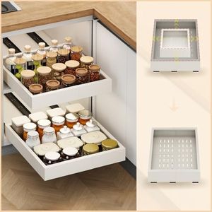 2Pc Pull out Cabinet Organizer,Width (11"-16") and Depth(13"-17"),Expandable With 3 Rails, Cabinet Roll out Drawers,Adjustable Slide out shelves for Kitchen and Pantry,for Cabinets Without Lip,White