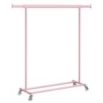 SONGMICS Clothes Rack on Wheels, Heavy Duty Clothes Rail, with Extendable Hanging Rail, 90 kg Load Capacity, Easy Assembly, Portable, Jelly Pink HSR013R01