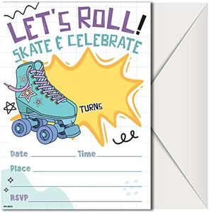 Skating Birthday Invitations for Girls with Envelopes - (Pack of 20) - Roller Skating Invitations for Girls, Boys, Children and More. Roller Skate Party Supplies. Fill In Style.