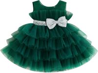 Fairy Dolls Baby Girls Frill Knee Length Dress with Sequin Bow (9-12 Months, Green)