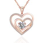 Elio Passero Heart Pendant Necklace for Women,S925 Sterling Silver, Cubic Zirconia Double Heart Necklace Chain for Women Birthday Mother's Day Jewelry Gifts