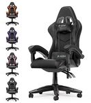 Bigzzia Gaming Chair Office Chair, Leather Ergonomic Video Game Chair with Lumbar Cushion&Headrest&Fixed Armrest, Racing Gaming Chair for Adult Teen(Black)